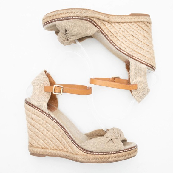 Tory Burch Gold Wash Macy Linen Espadrille Wedge Size 8 - Picture 7 of 10